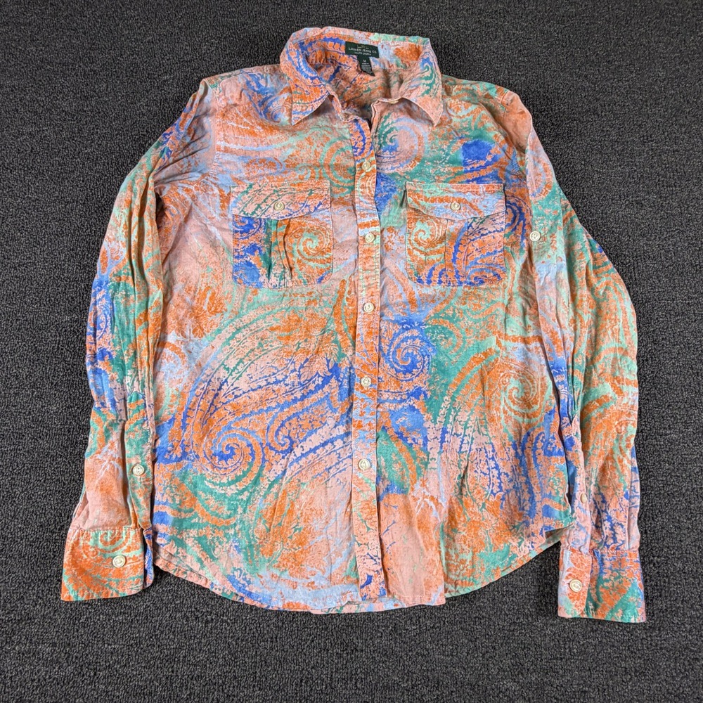 Ralph Lauren Button Down Womens M Lauren Jeans Co Orange Paisley EUC